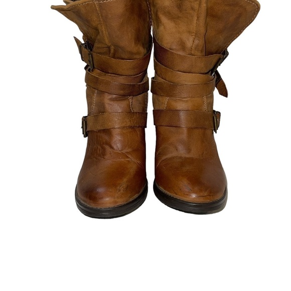 Steve Madden Ankle Boots 8 Brown Leather Distressed Slip On Buckle Straps Flaw - Picture 2 of 10